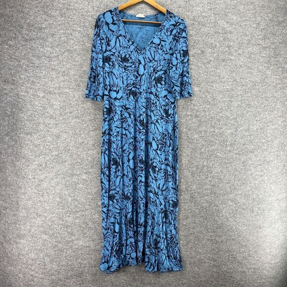 Mimi Dress Women L Maternity Blue Floral Maxi Long V-Neck Rayon 3/4 Sleeve - Picture 1 of 8